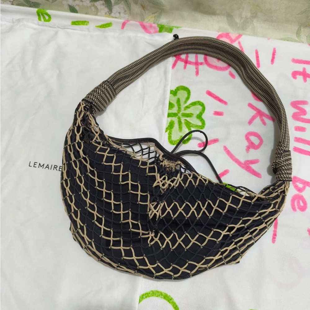 Lemaire Black with Tan Net-Overlay Shoulder Bag